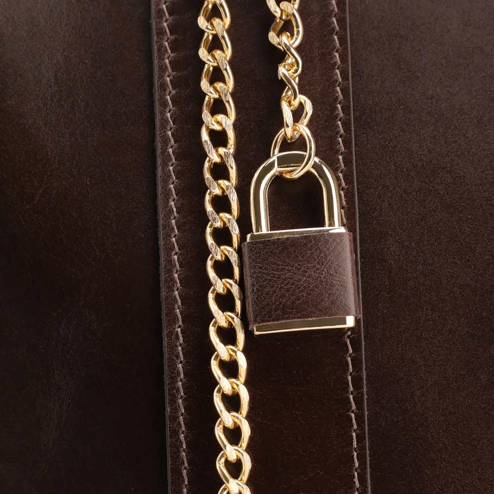 Bolsa Tote Marrom Grande Couro Cadeado - imagem 6