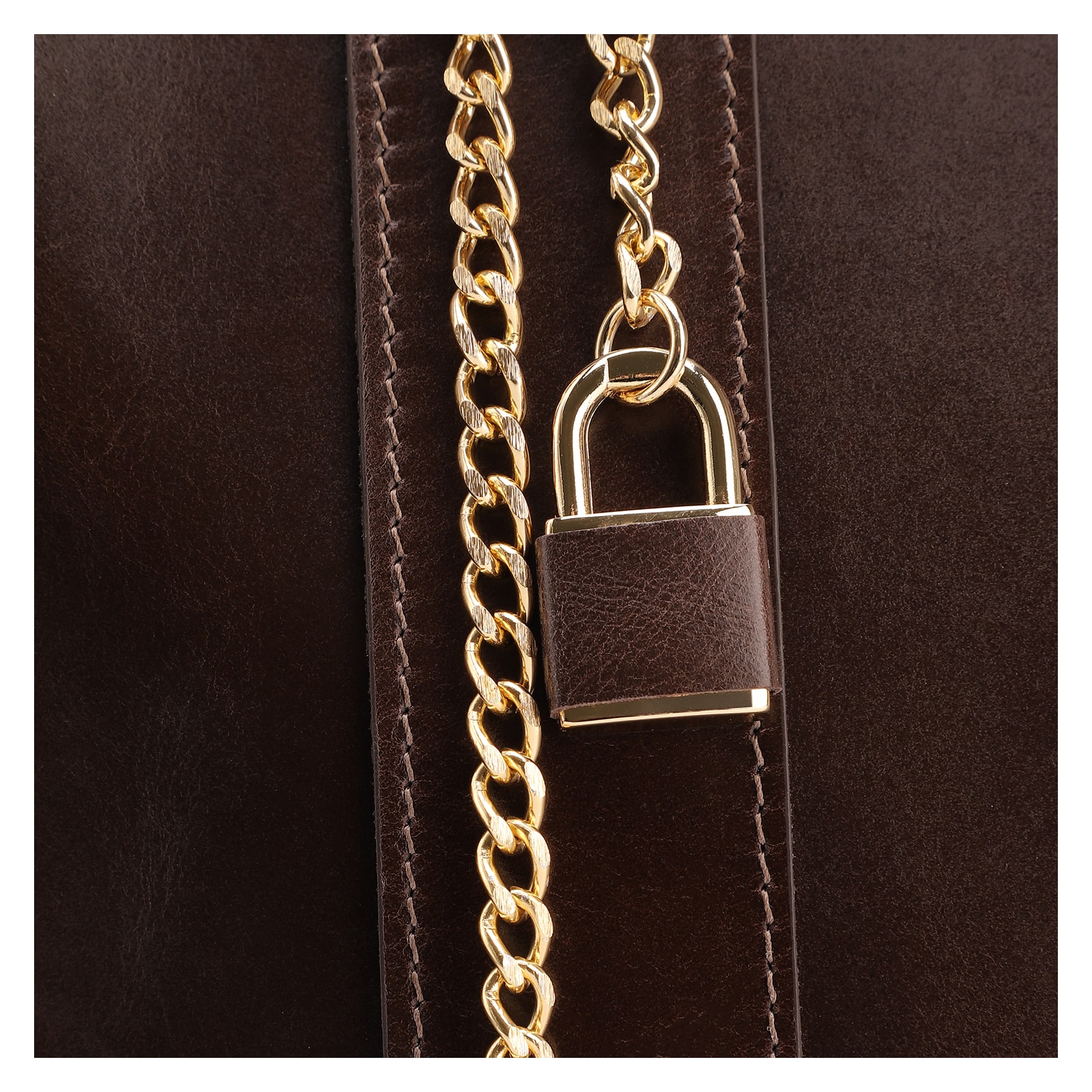 Bolsa Tote Marrom Grande Couro Cadeado