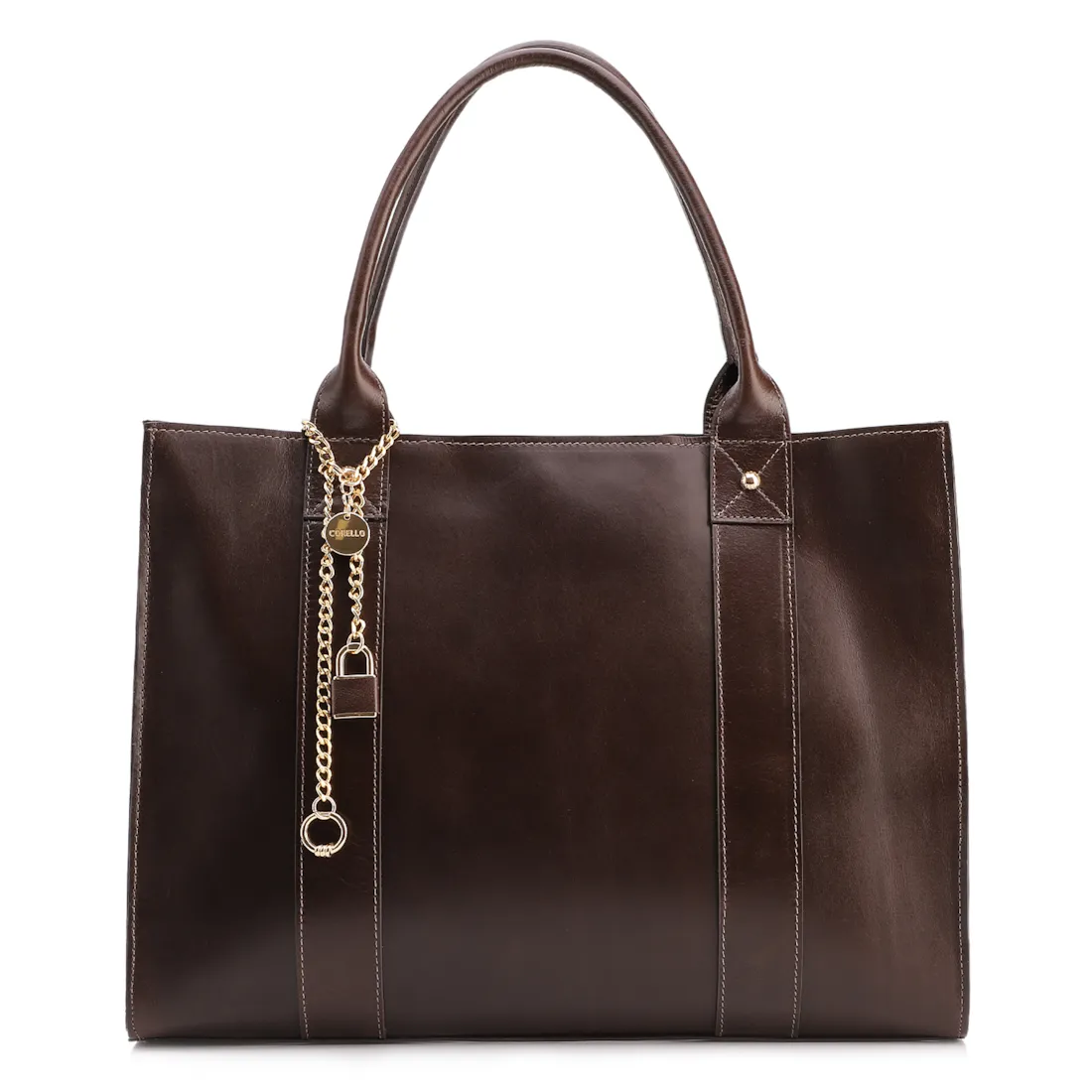 Bolsa Tote Marrom Grande Couro Cadeado