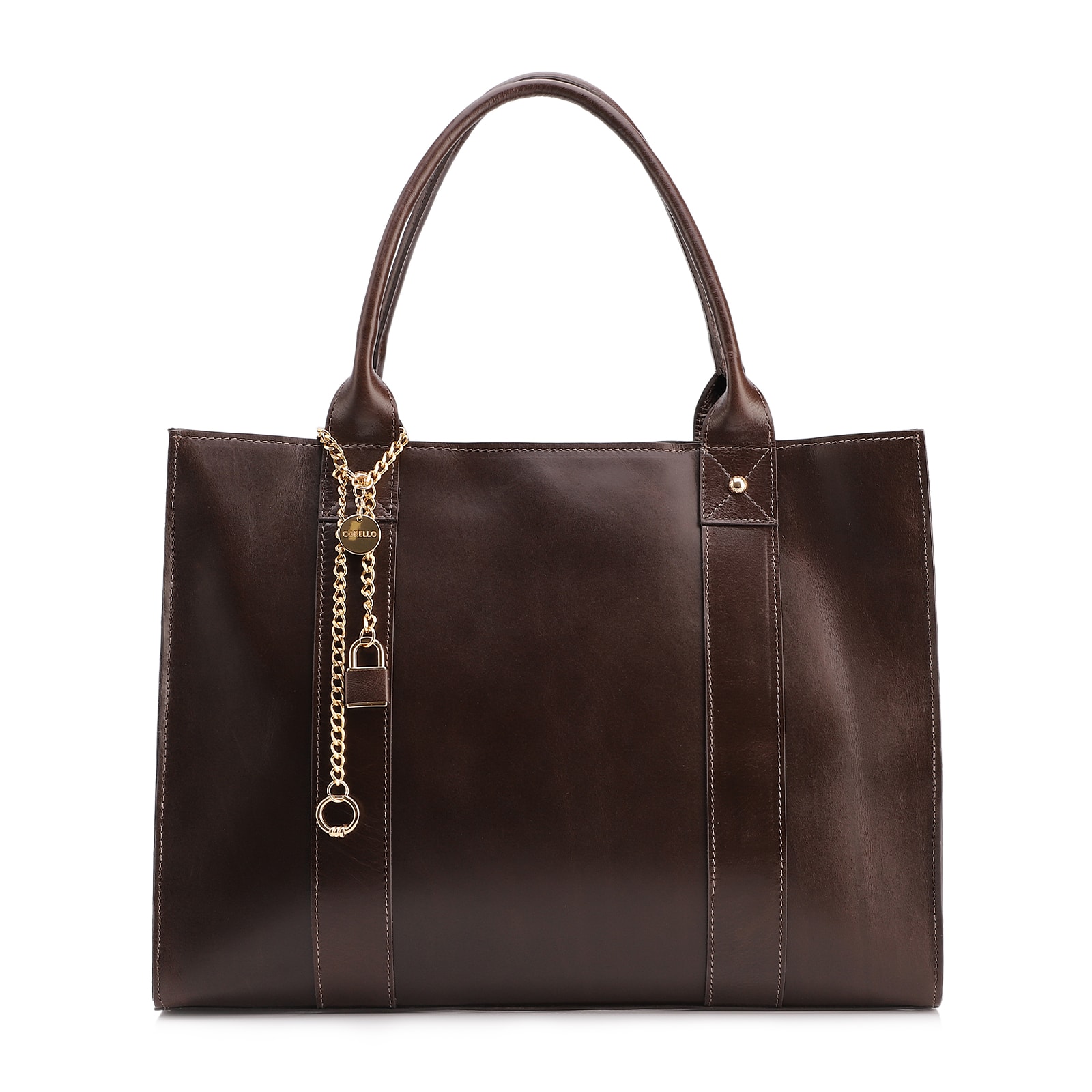 Bolsa Tote Marrom Grande Couro Cadeado