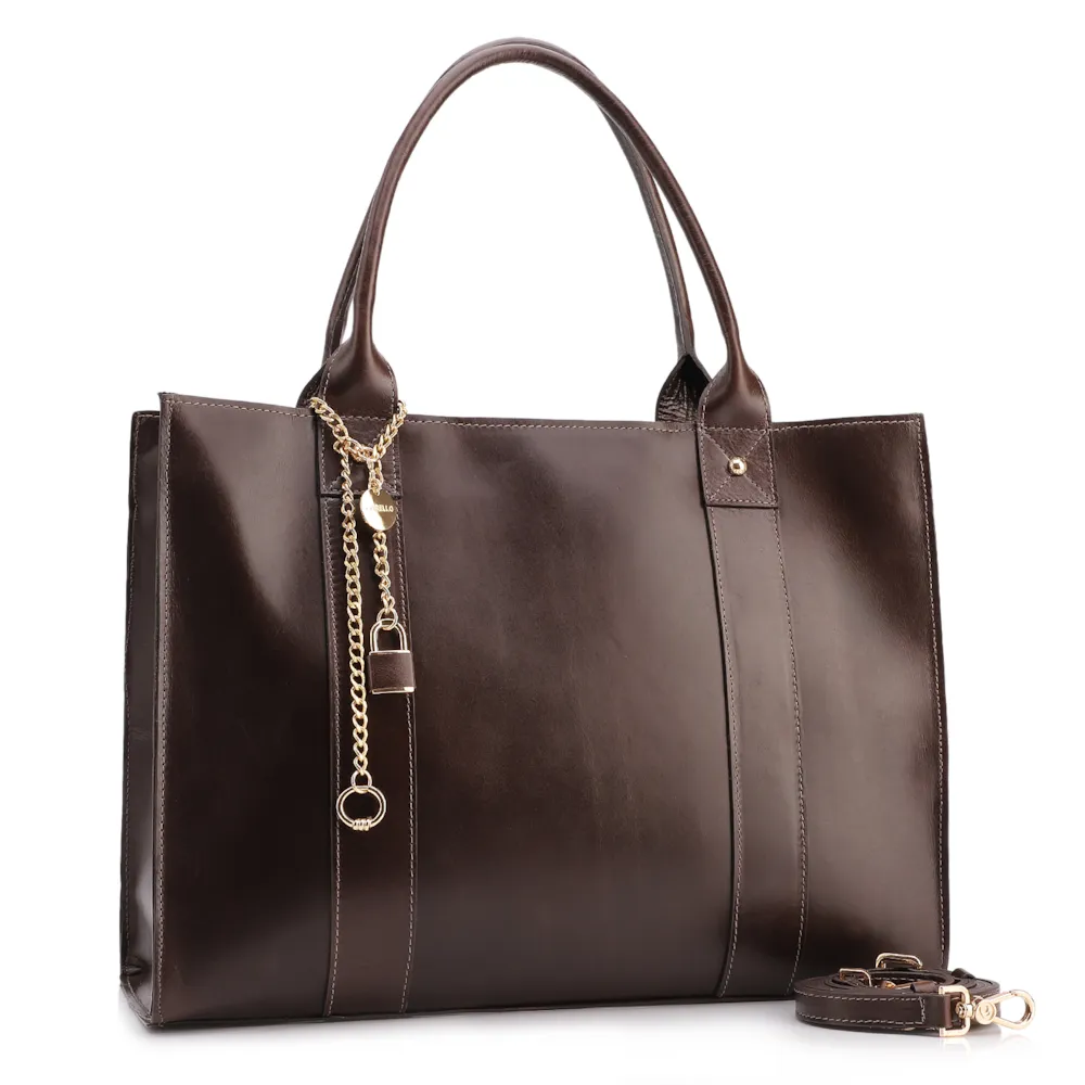 Bolsa Tote Marrom Grande Couro Cadeado - imagem 2