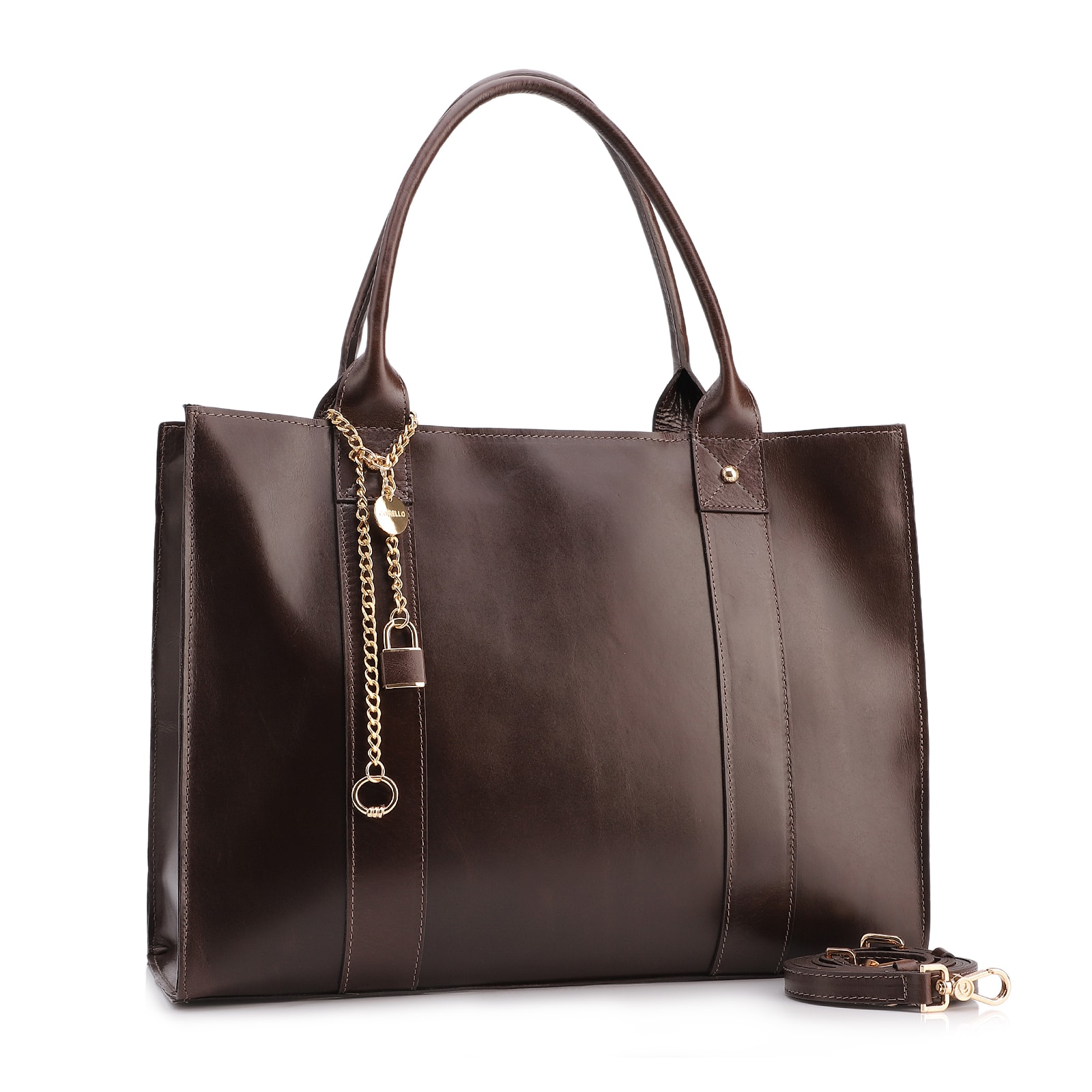 Bolsa Tote Marrom Grande Couro Cadeado