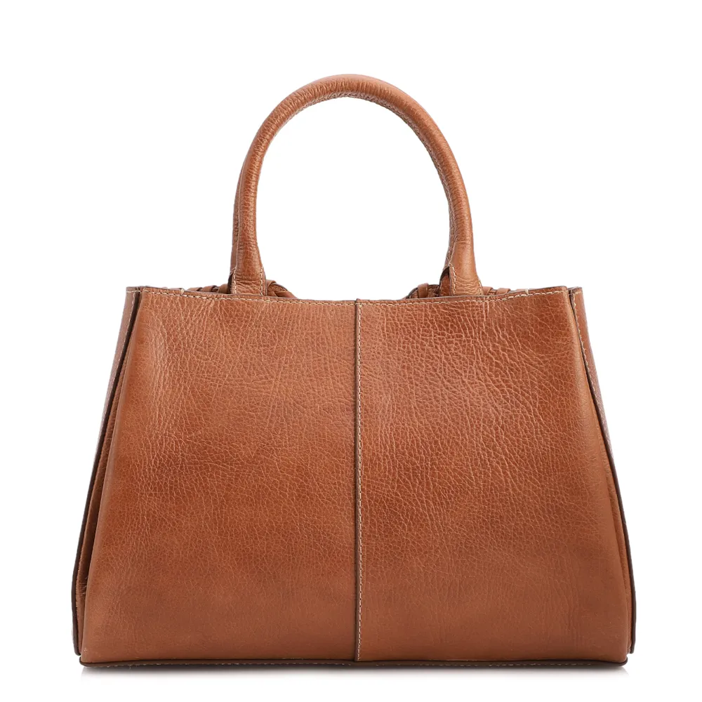 Bolsa Tote Média Couro Antique Marrom Claro Contorno Tresse - imagem 3