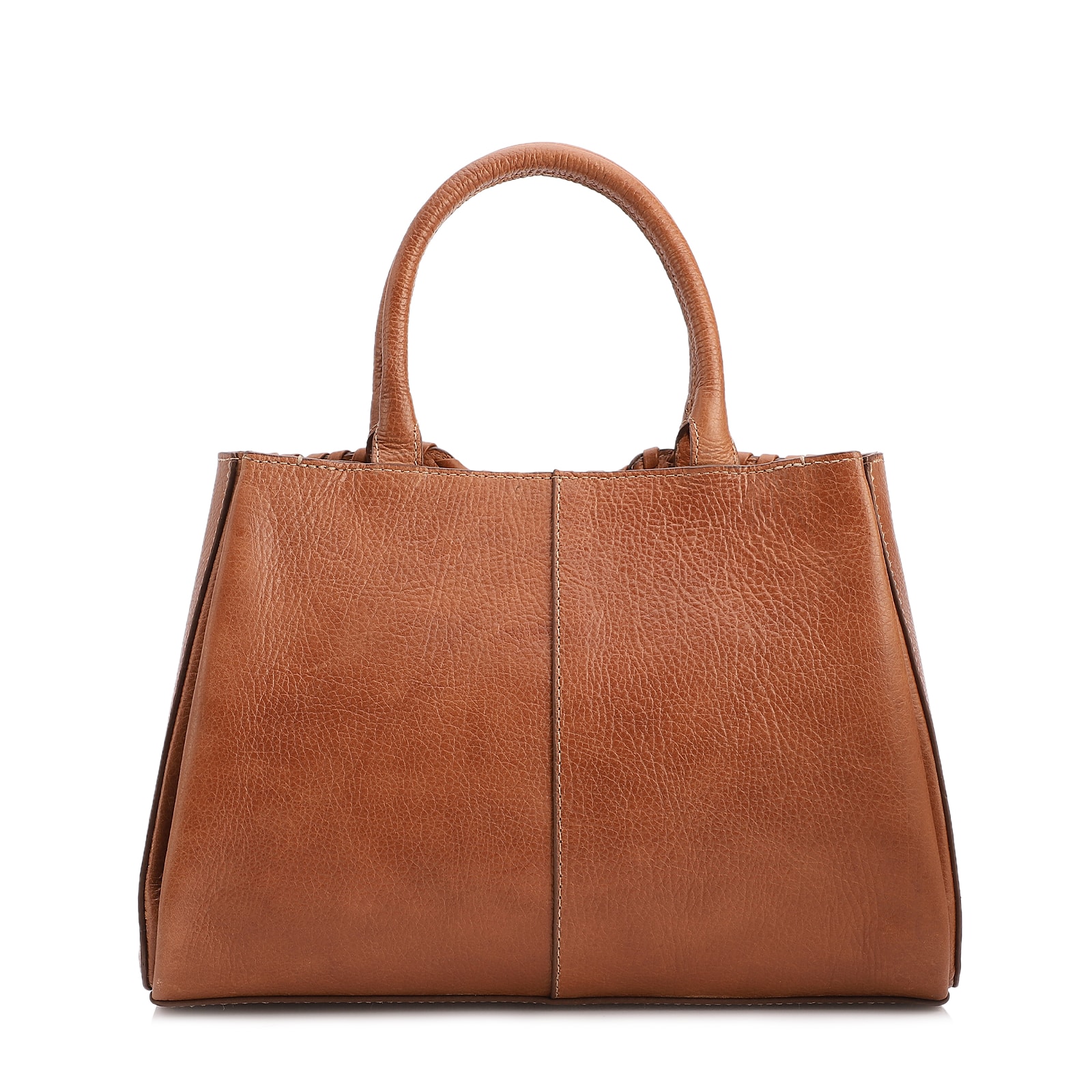 Bolsa Tote Média Couro Antique Marrom Claro Contorno Tresse