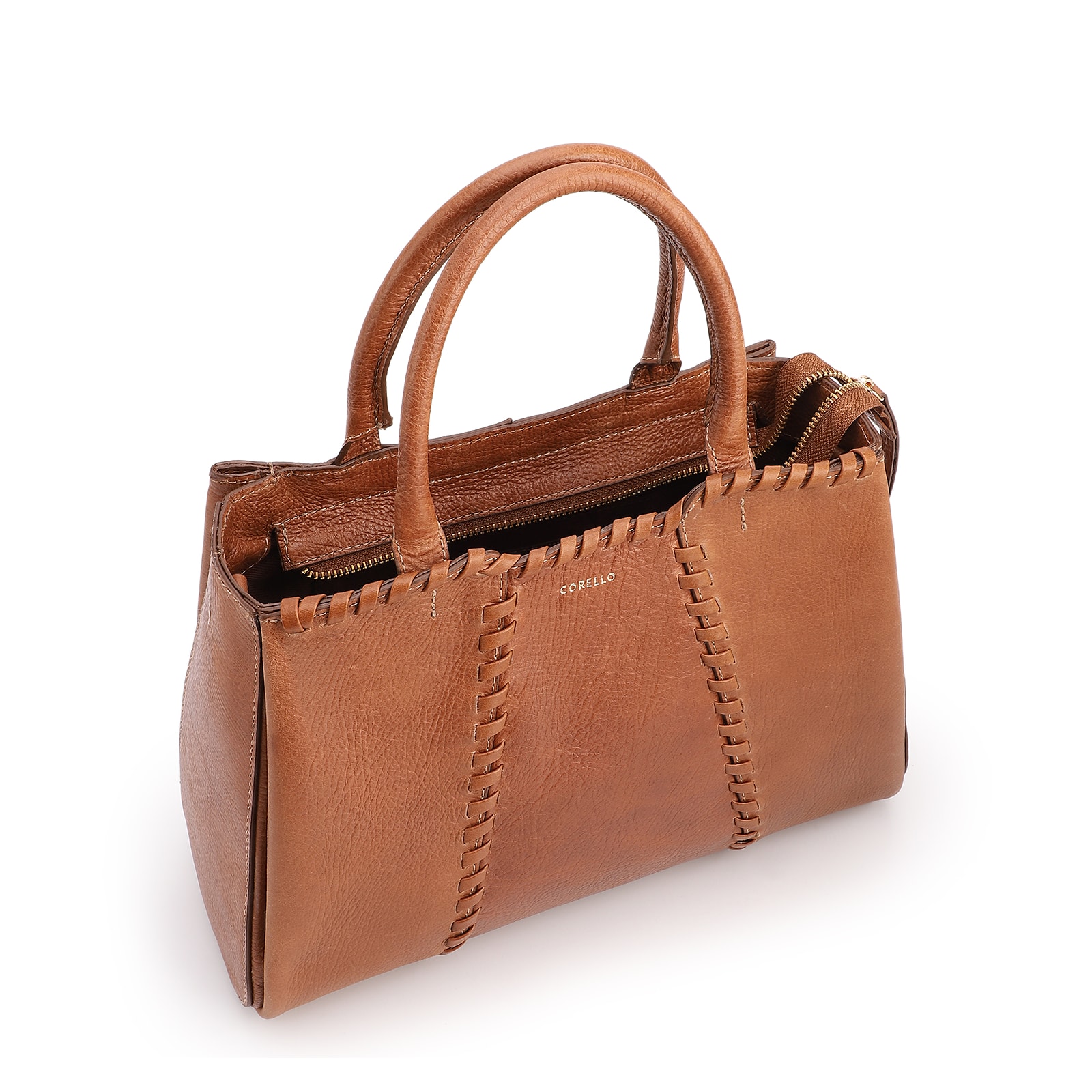 Bolsa Tote Média Couro Antique Marrom Claro Contorno Tresse