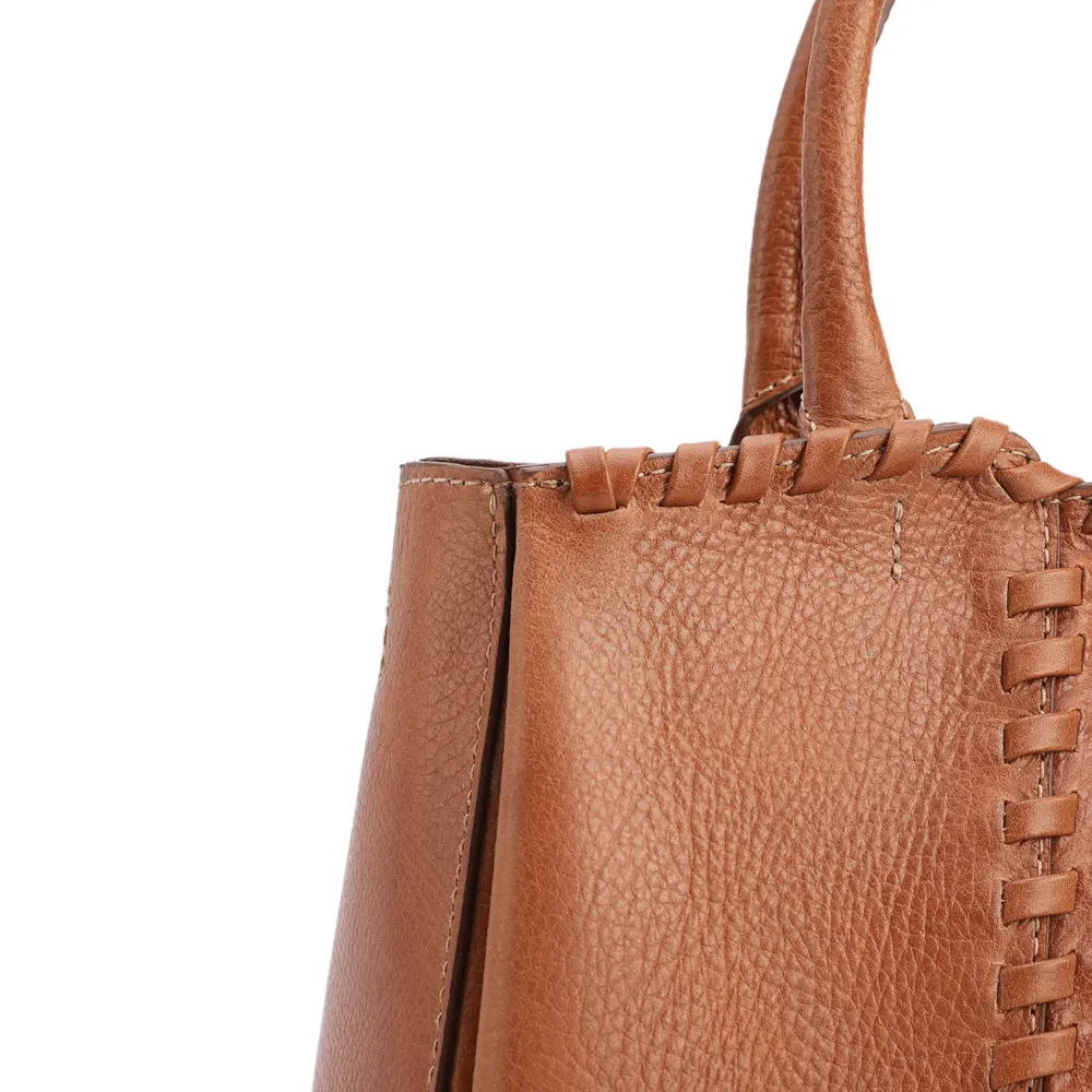 Bolsa Tote Média Couro Antique Marrom Claro Contorno Tresse - imagem 7