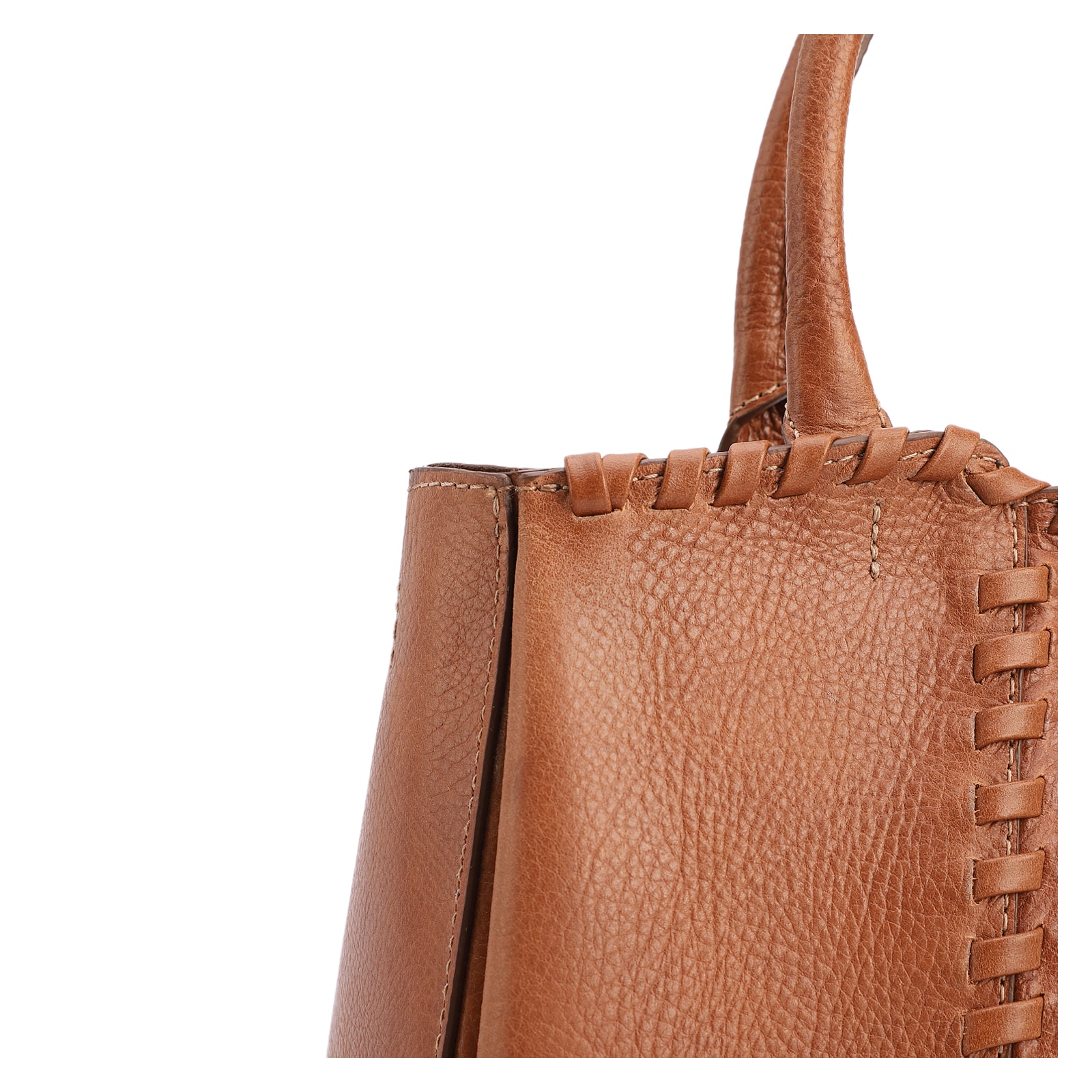 Bolsa Tote Média Couro Antique Marrom Claro Contorno Tresse