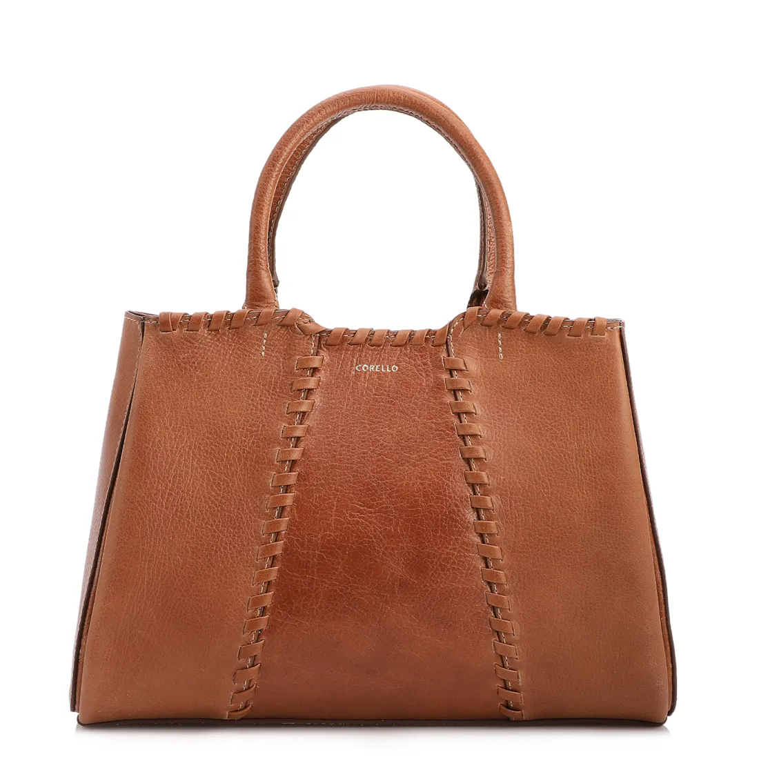 Bolsa Tote Média Couro Antique Marrom Claro Contorno Tresse