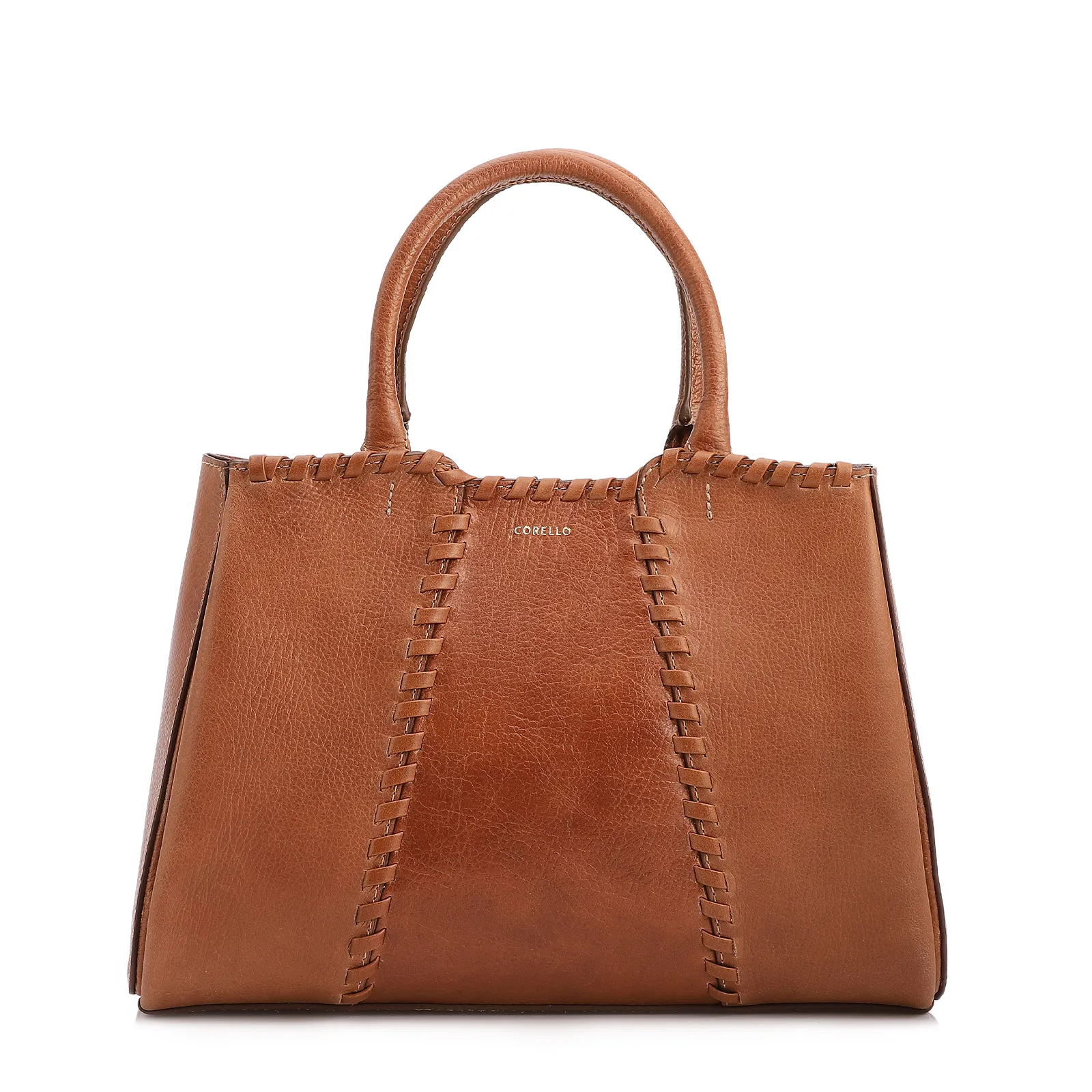 Bolsa Tote Média Couro Antique Marrom Claro Contorno Tresse