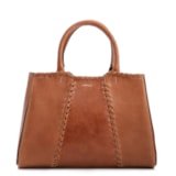 Bolsa Tote Média Couro Antique Marrom Claro Contorno Tresse