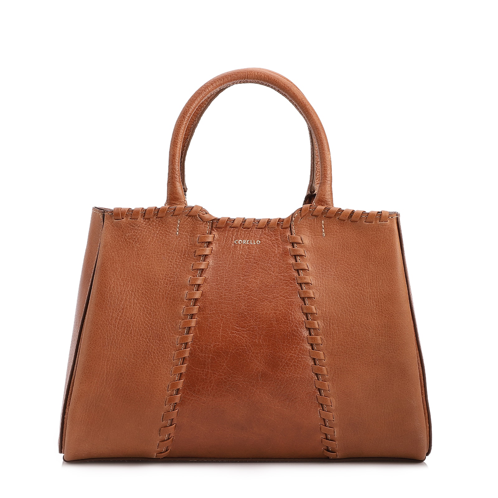 Bolsa Tote Média Couro Antique Marrom Claro Contorno Tresse