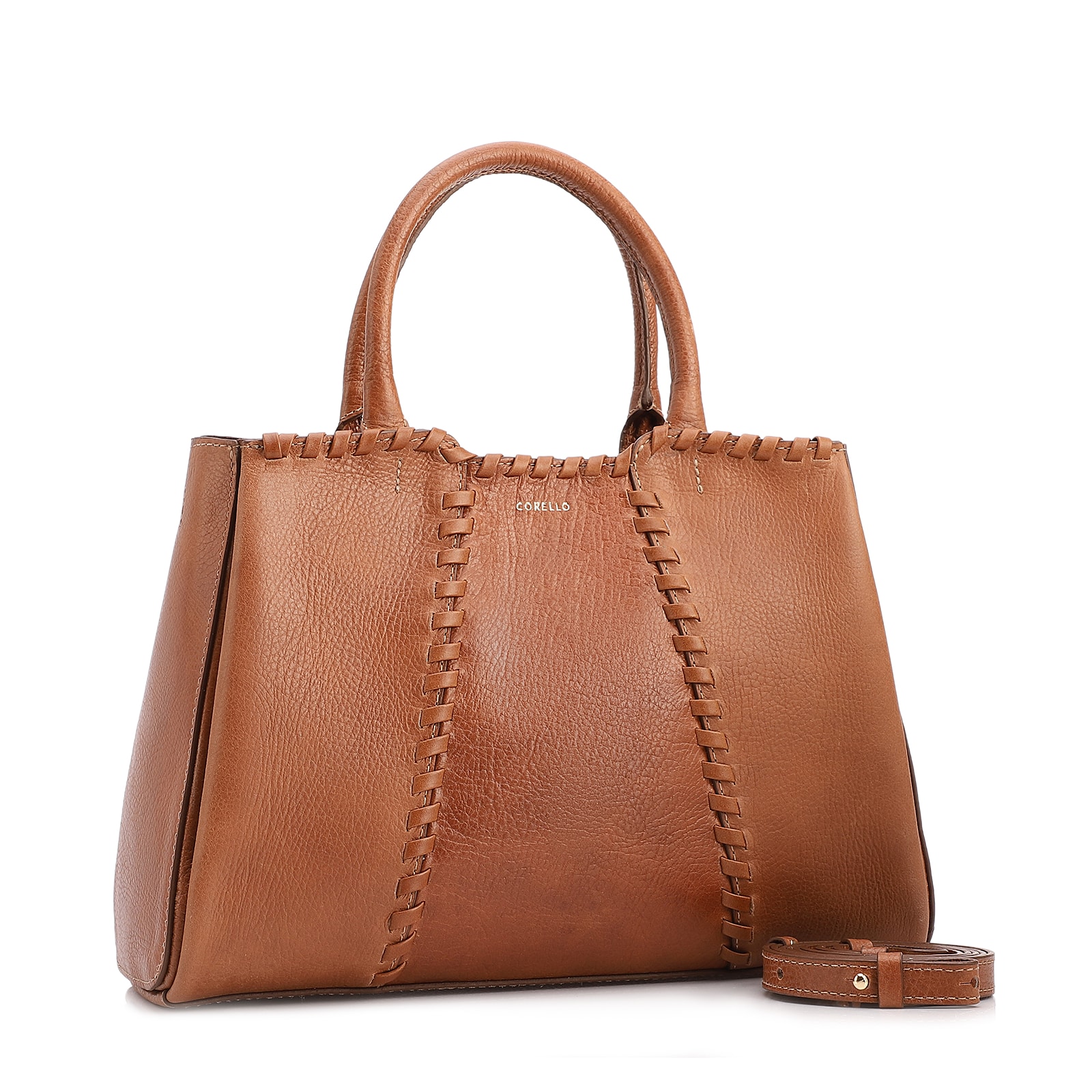 Bolsa Tote Média Couro Antique Marrom Claro Contorno Tresse