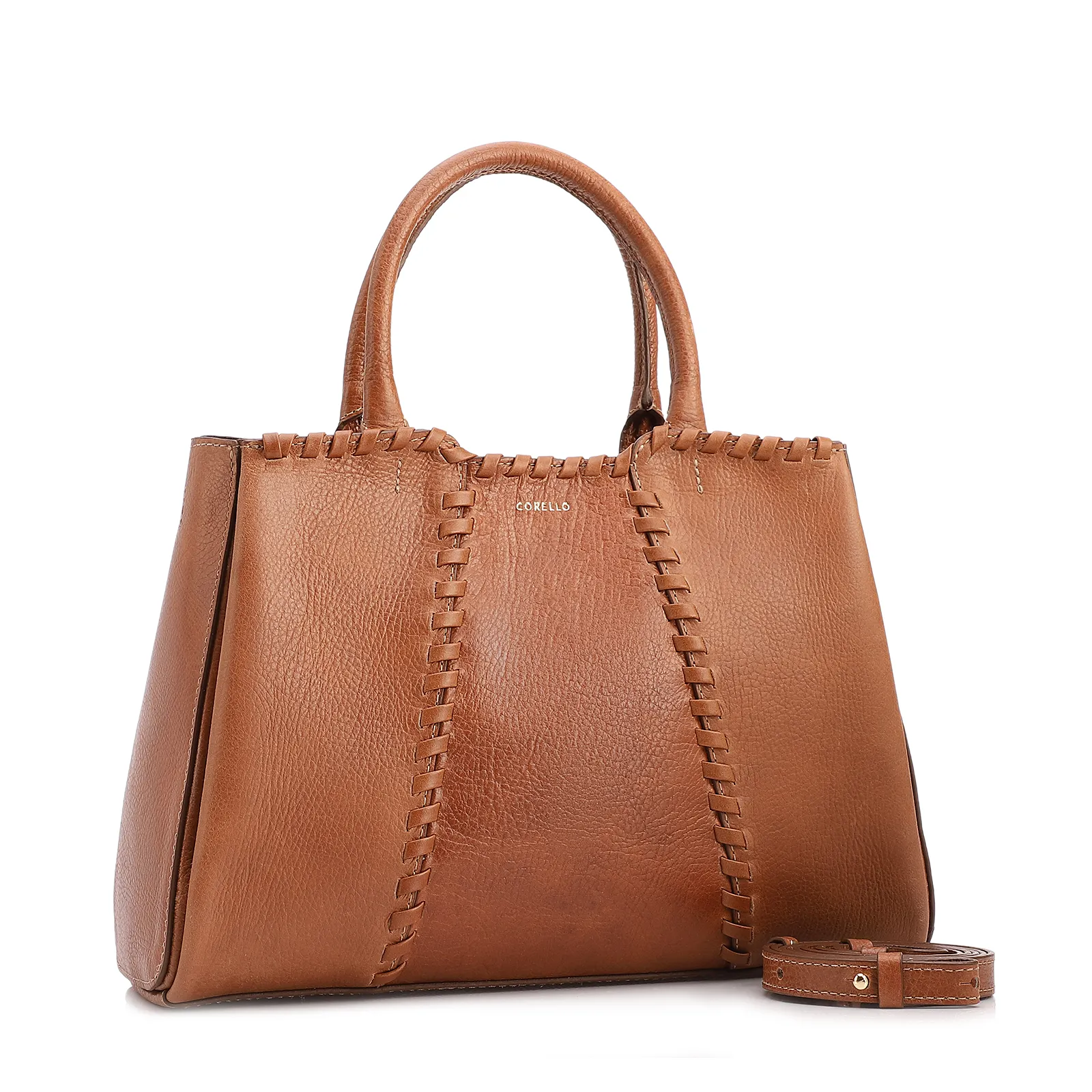 Bolsa Tote Média Couro Antique Marrom Claro Contorno Tresse