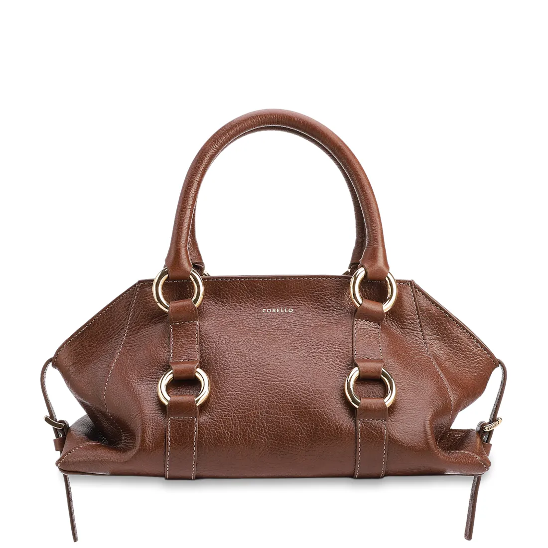 Bolsa Tote Média Couro Antique Marrom Escuro Argolas Douradas
