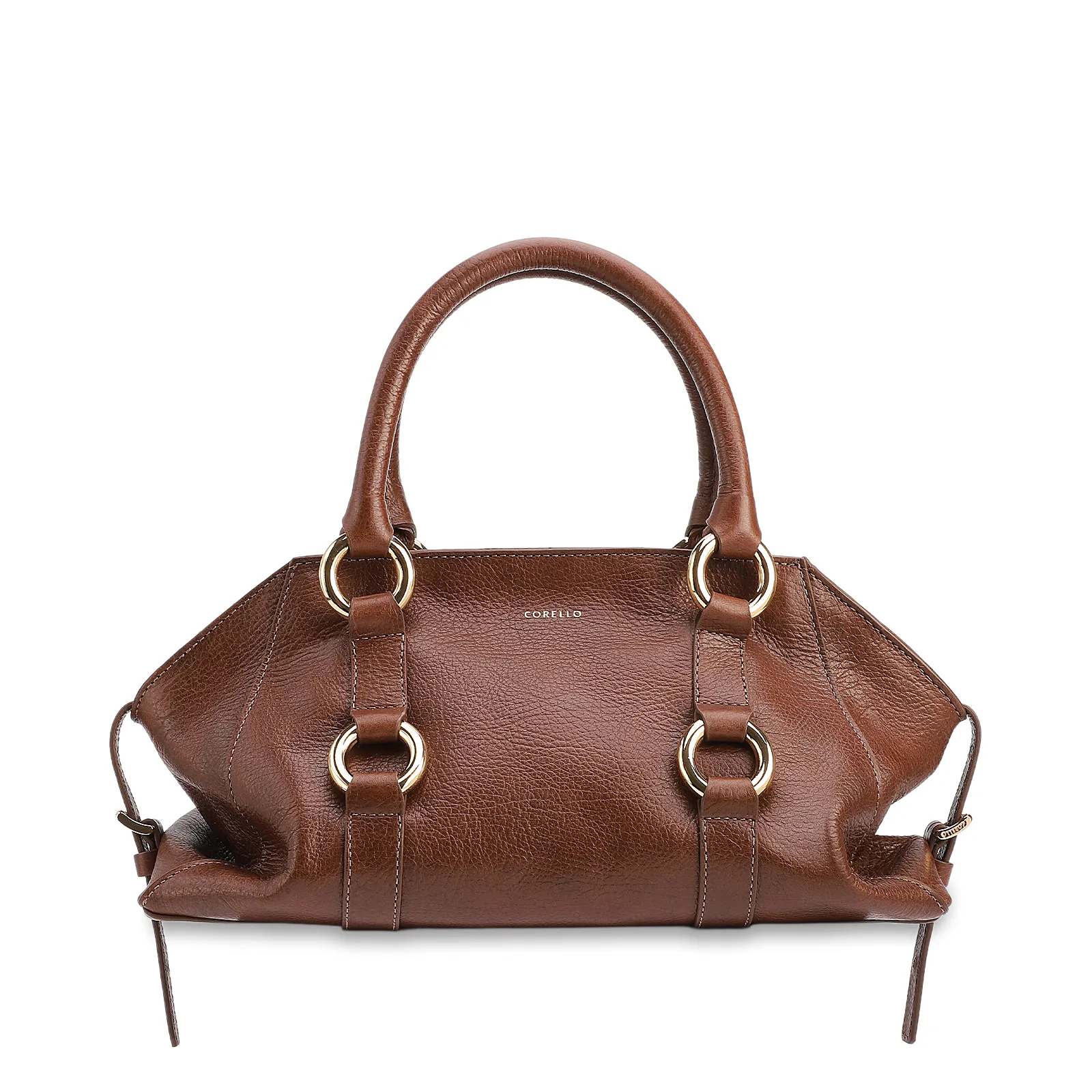 Bolsa Tote Média Couro Antique Marrom Escuro Argolas Douradas