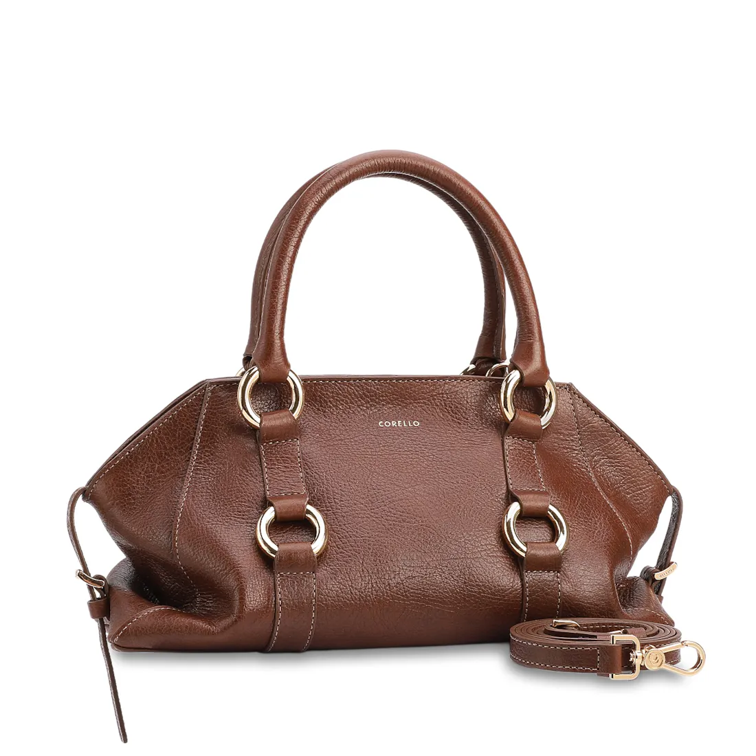 Bolsa Tote Média Couro Antique Marrom Escuro Argolas Douradas - foto 2