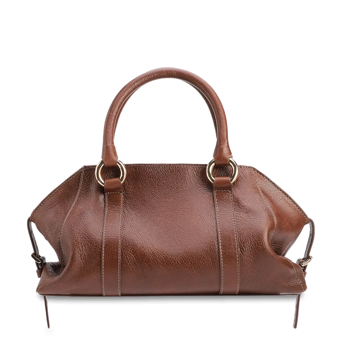 Bolsa Tote Média Couro Antique Marrom Escuro Argolas Douradas - foto 3