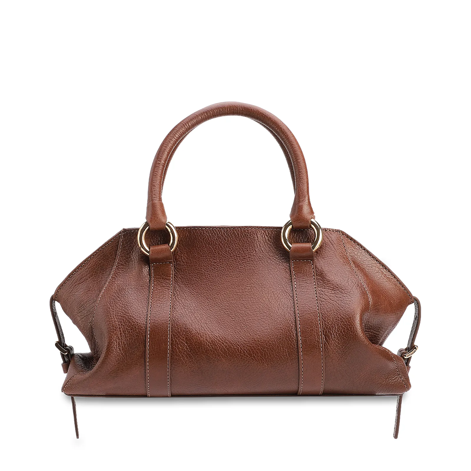 Bolsa Tote Média Couro Antique Marrom Escuro Argolas Douradas