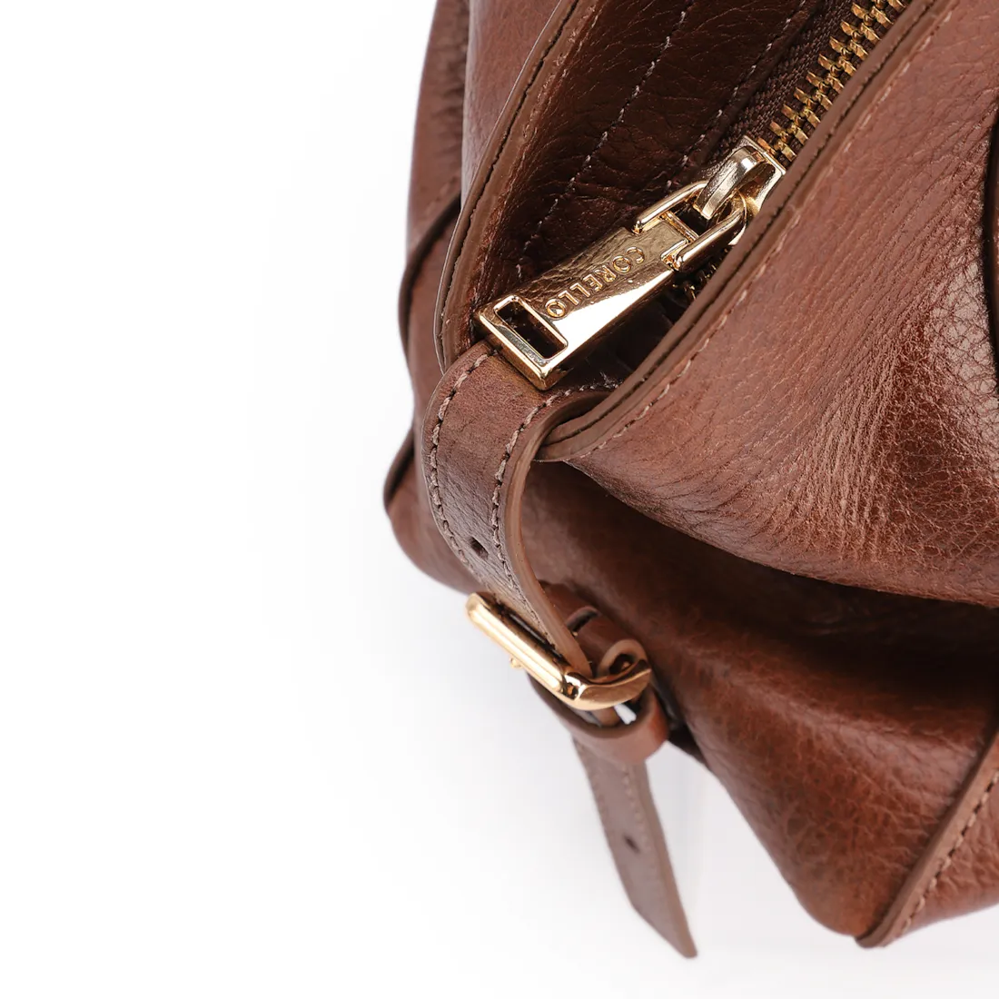 Bolsa Tote Média Couro Antique Marrom Escuro Argolas Douradas - foto 5