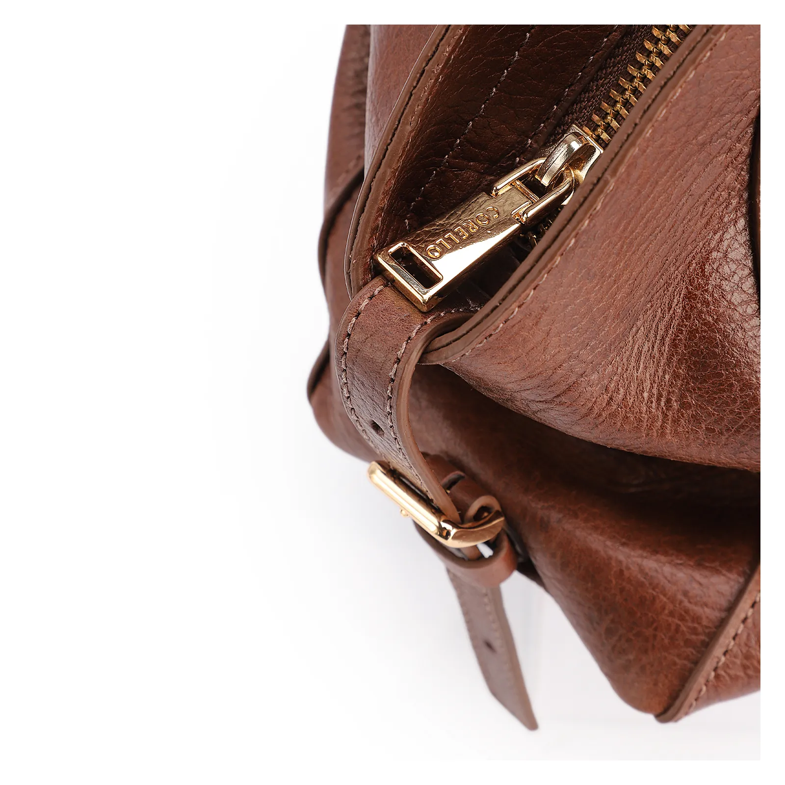 Bolsa Tote Média Couro Antique Marrom Escuro Argolas Douradas