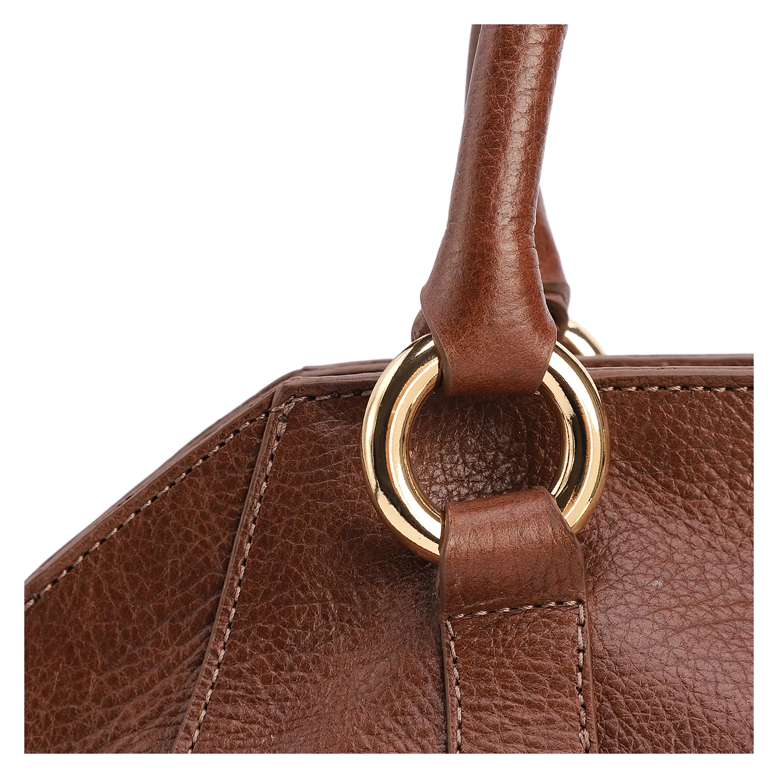Bolsa Tote Média Couro Antique Marrom Escuro Argolas Douradas