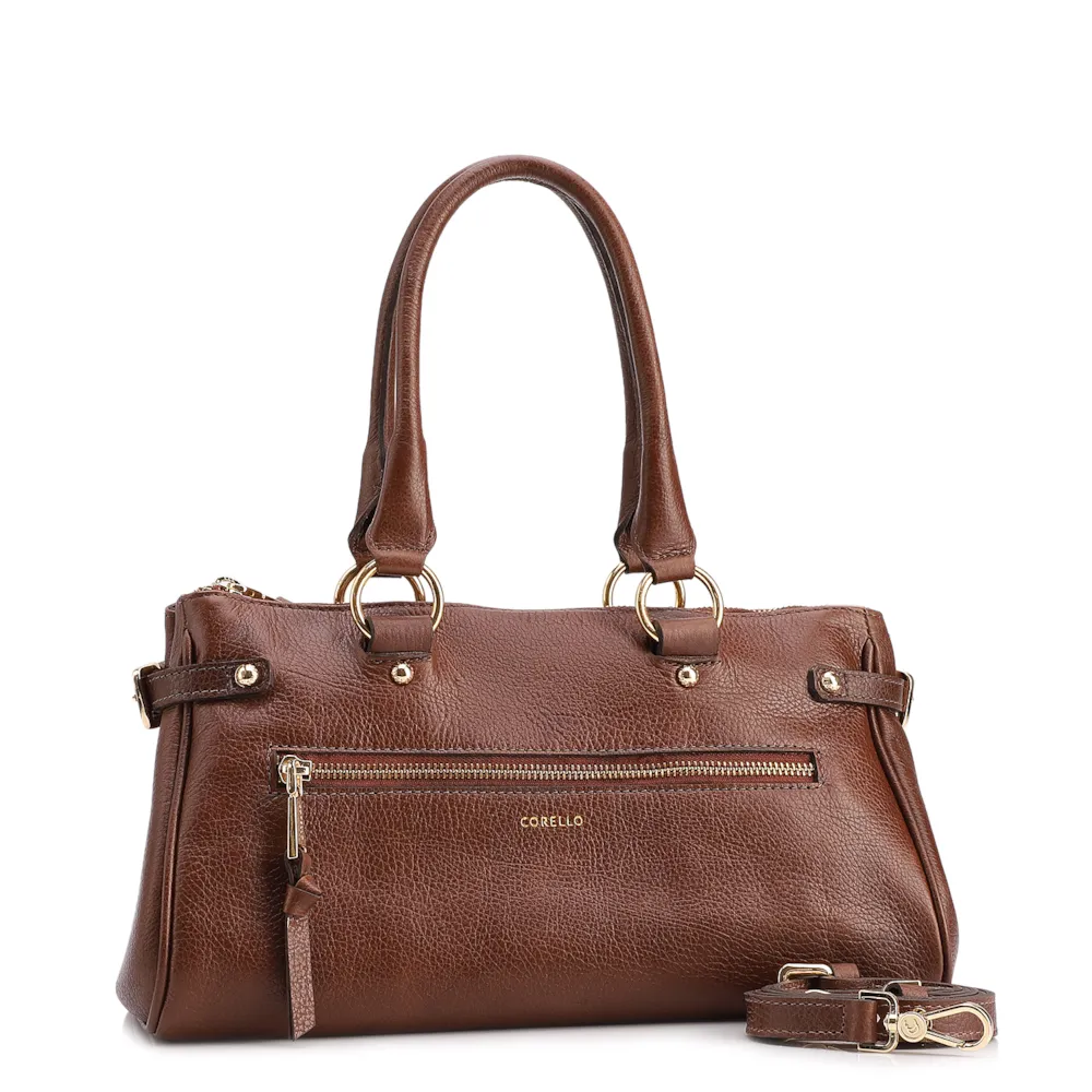 Bolsa Tote Média Couro Antique Marrom Zíper Frontal - imagem 2