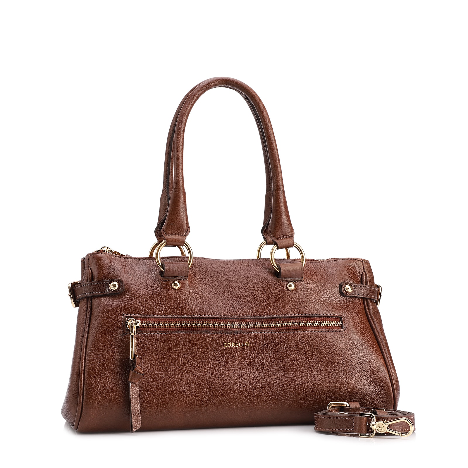 Bolsa Tote Média Couro Antique Marrom Zíper Frontal