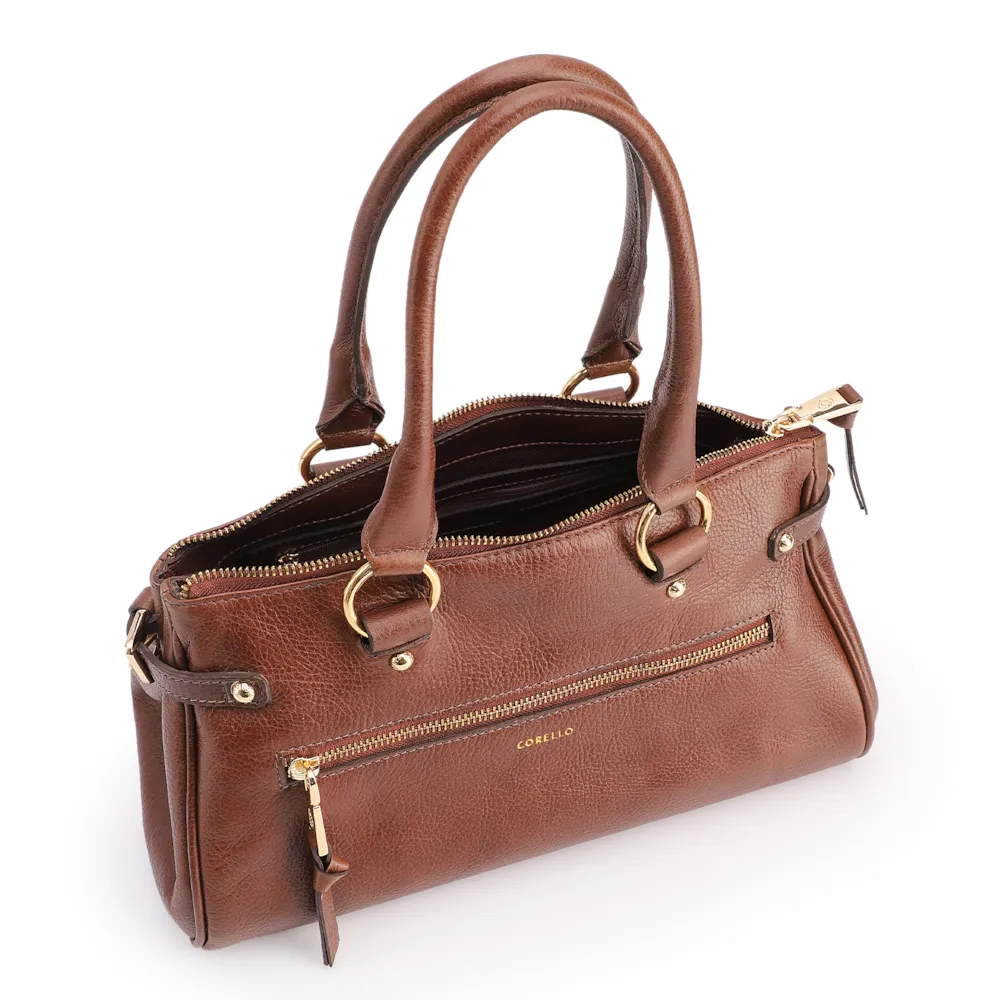 Bolsa Tote Média Couro Antique Marrom Zíper Frontal - imagem 4