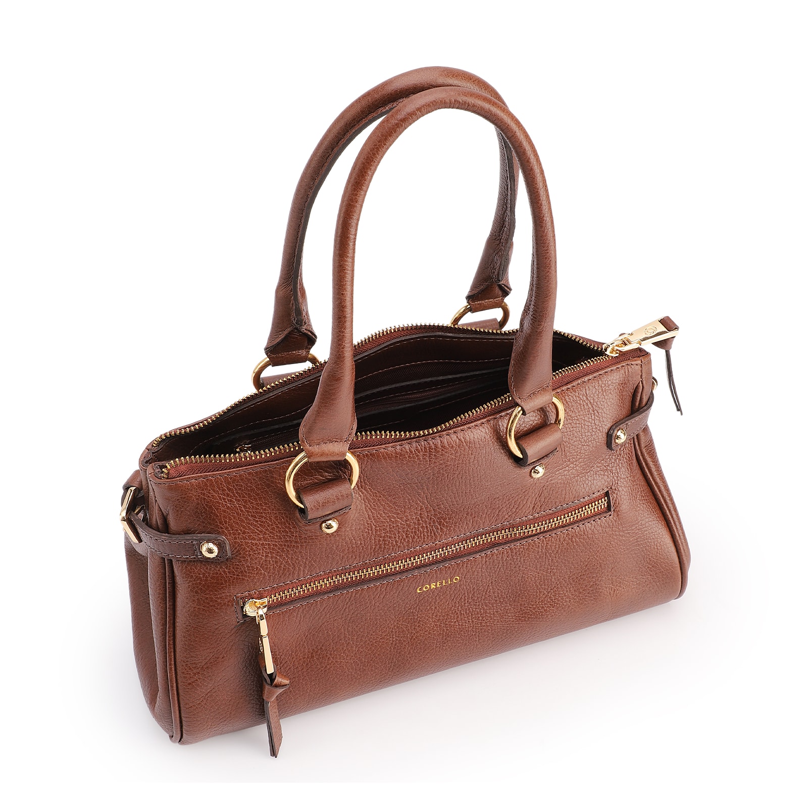 Bolsa Tote Média Couro Antique Marrom Zíper Frontal