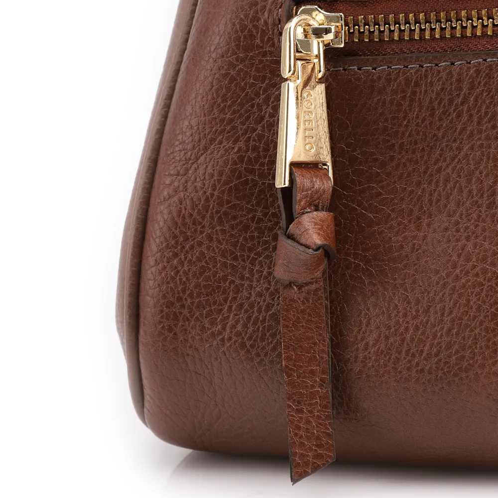 Bolsa Tote Média Couro Antique Marrom Zíper Frontal - imagem 6