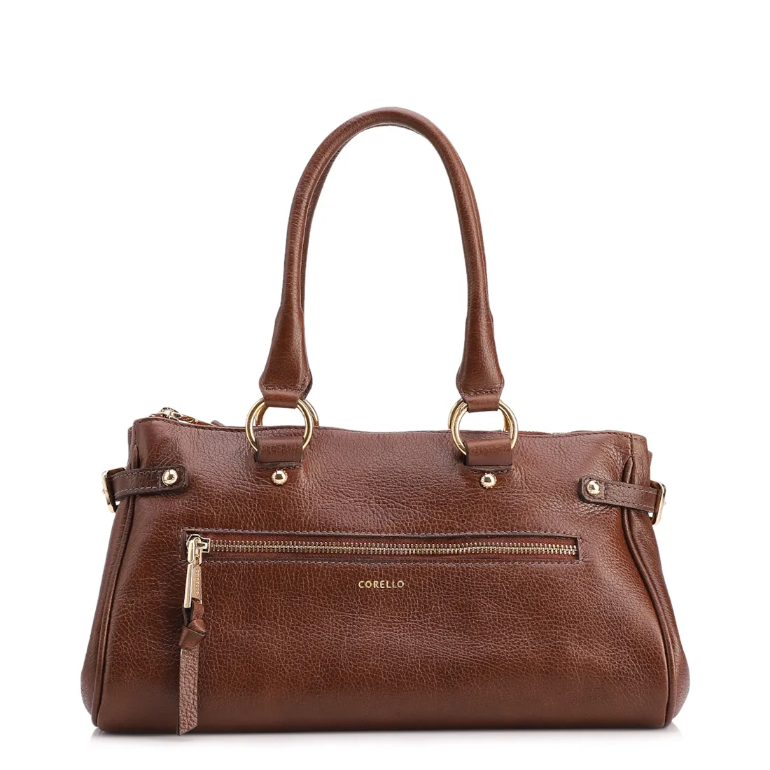 Bolsa Tote Média Couro Antique Marrom Zíper Frontal