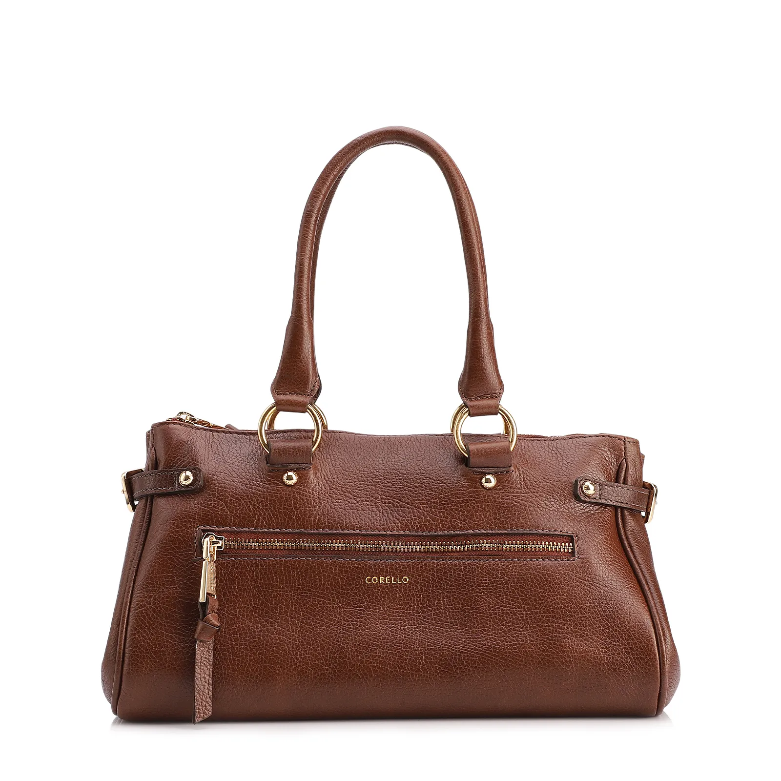 Bolsa Tote Média Couro Antique Marrom Zíper Frontal