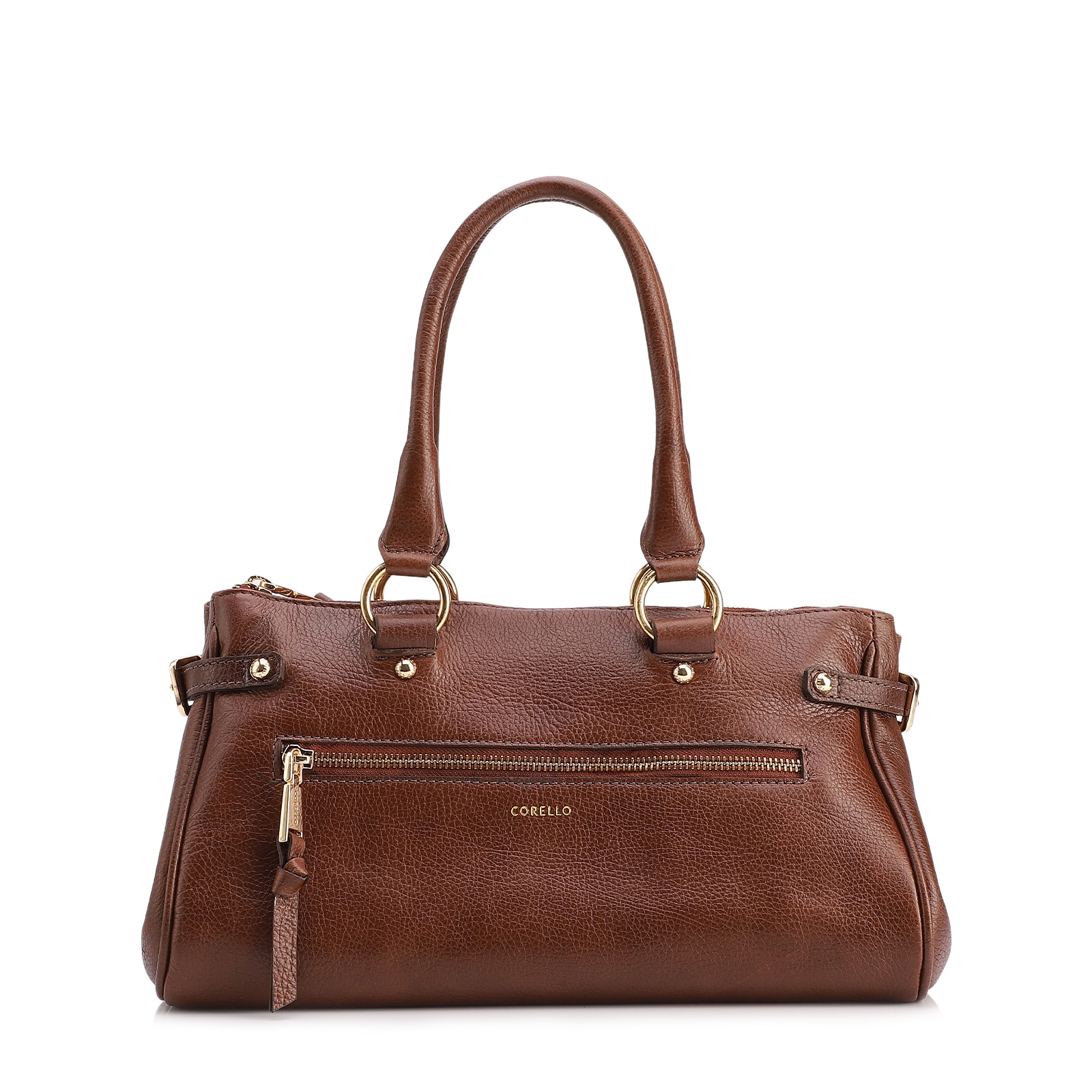 Bolsa Tote Média Couro Antique Marrom Zíper Frontal