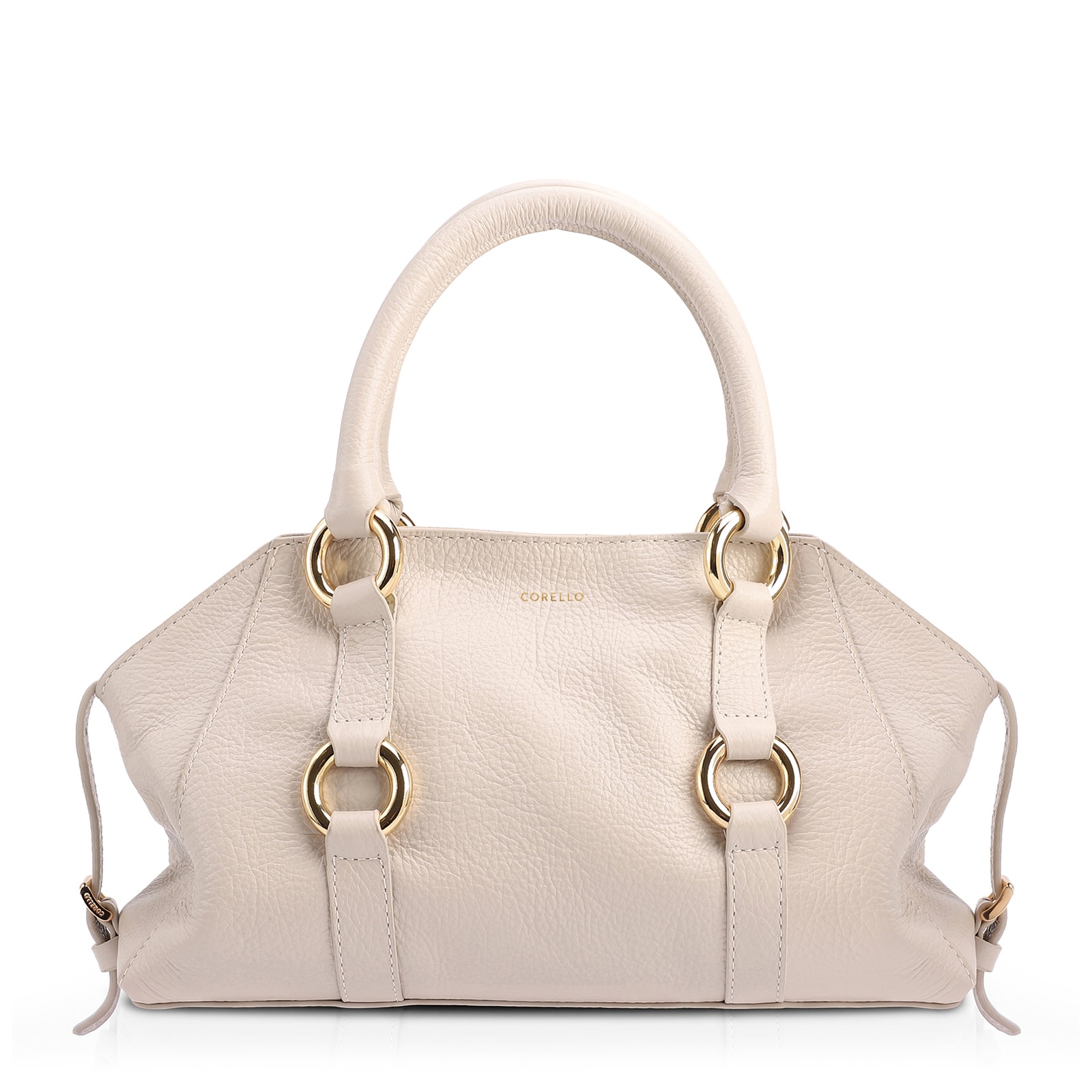 Bolsa Tote Média Couro Antique Off White Argolas Douradas