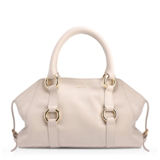 Média Couro Antique Off White Argolas Douradas