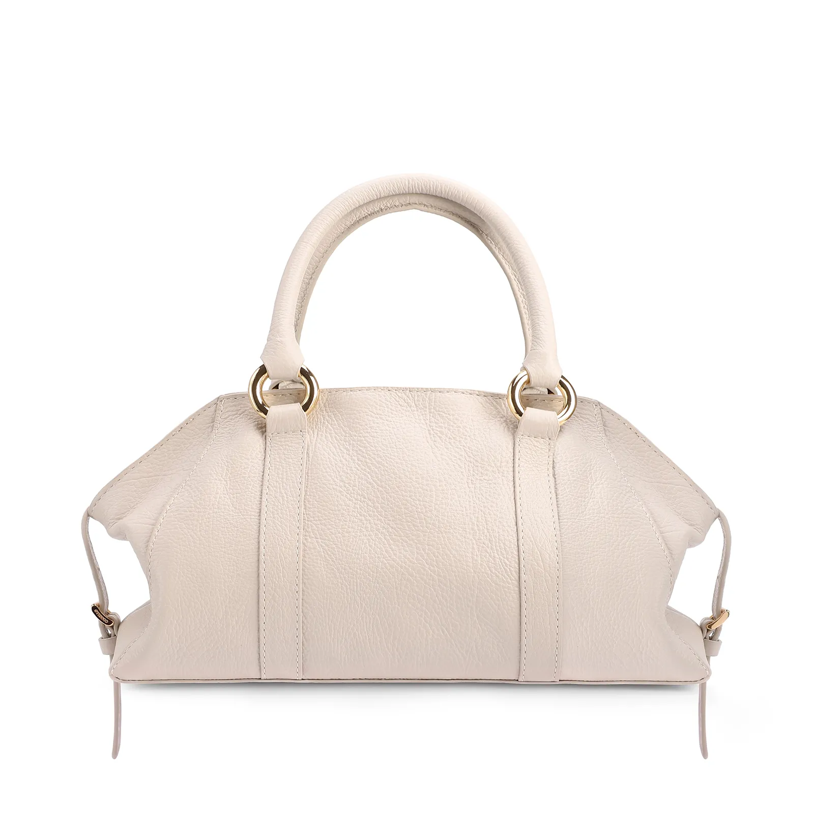 Bolsa Tote Média Couro Antique Off White Argolas Douradas