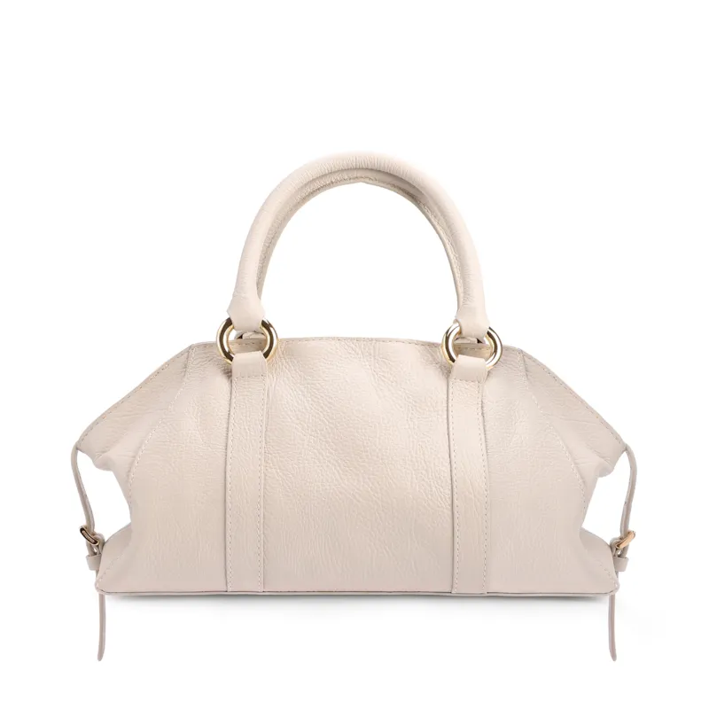 Bolsa Tote Média Couro Antique Off White Argolas Douradas - foto 3
