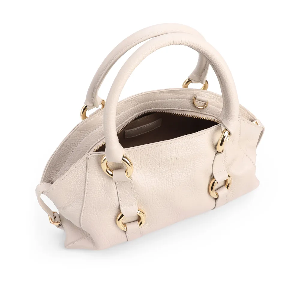 Bolsa Tote Média Couro Antique Off White Argolas Douradas - imagem 5