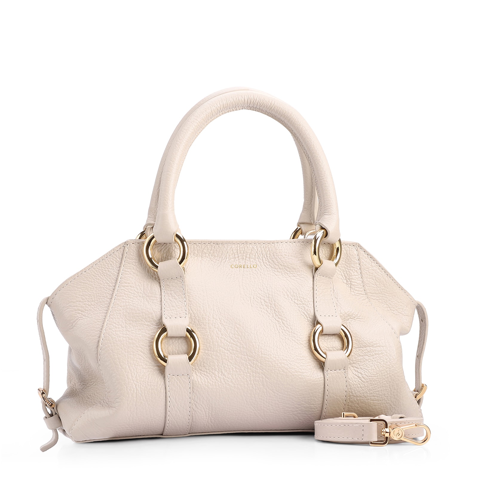 Bolsa Tote Média Couro Antique Off White Argolas Douradas