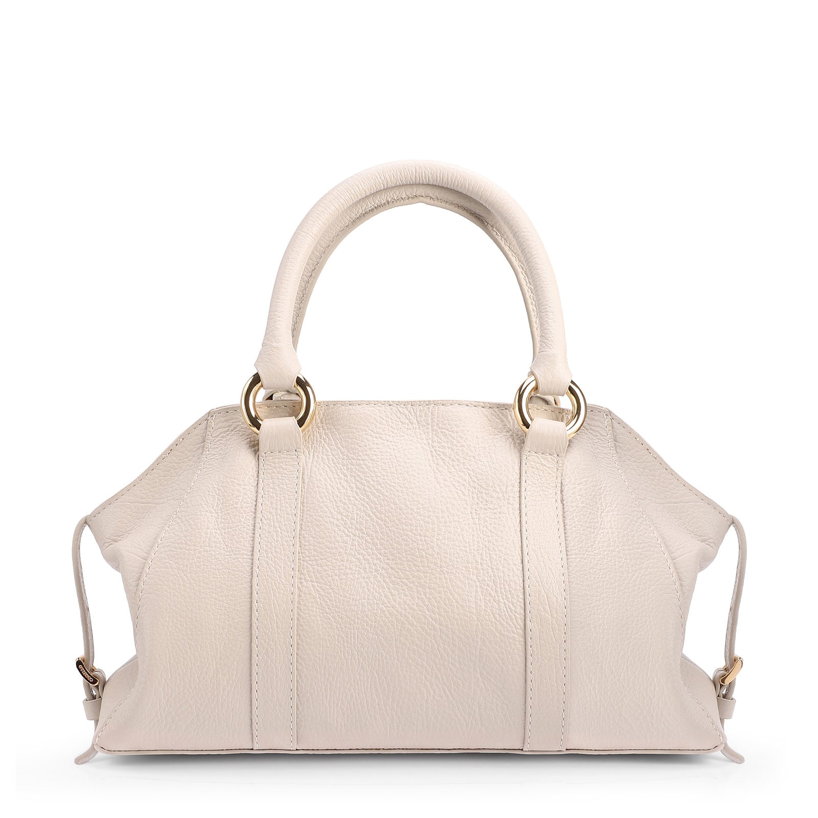 Bolsa Tote Média Couro Antique Off White Argolas Douradas