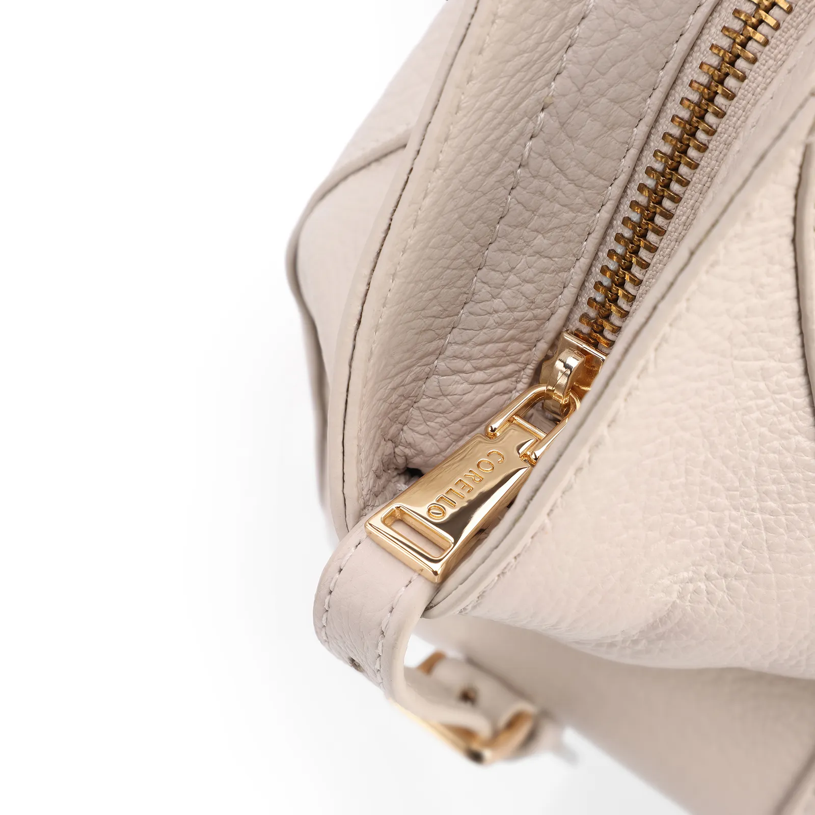 Bolsa Tote Média Couro Antique Off White Argolas Douradas