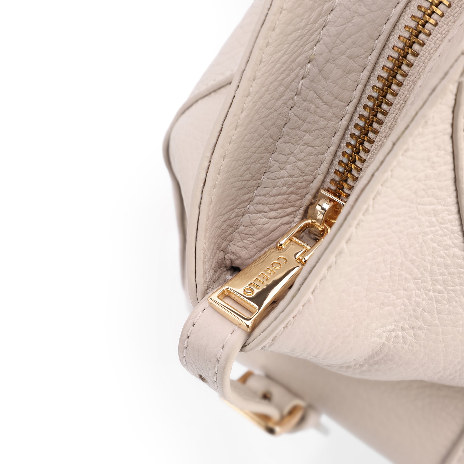 Bolsa Tote Média Couro Antique Off White Argolas Douradas