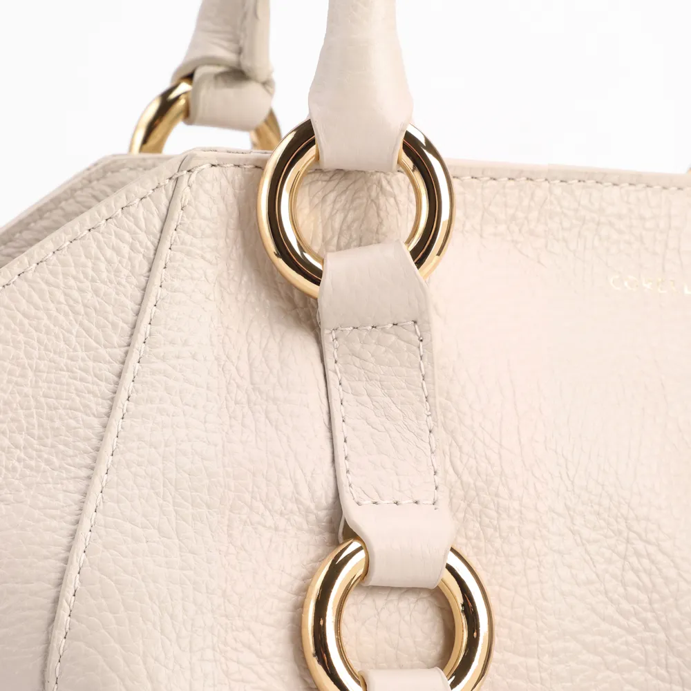 Bolsa Tote Média Couro Antique Off White Argolas Douradas - imagem 6