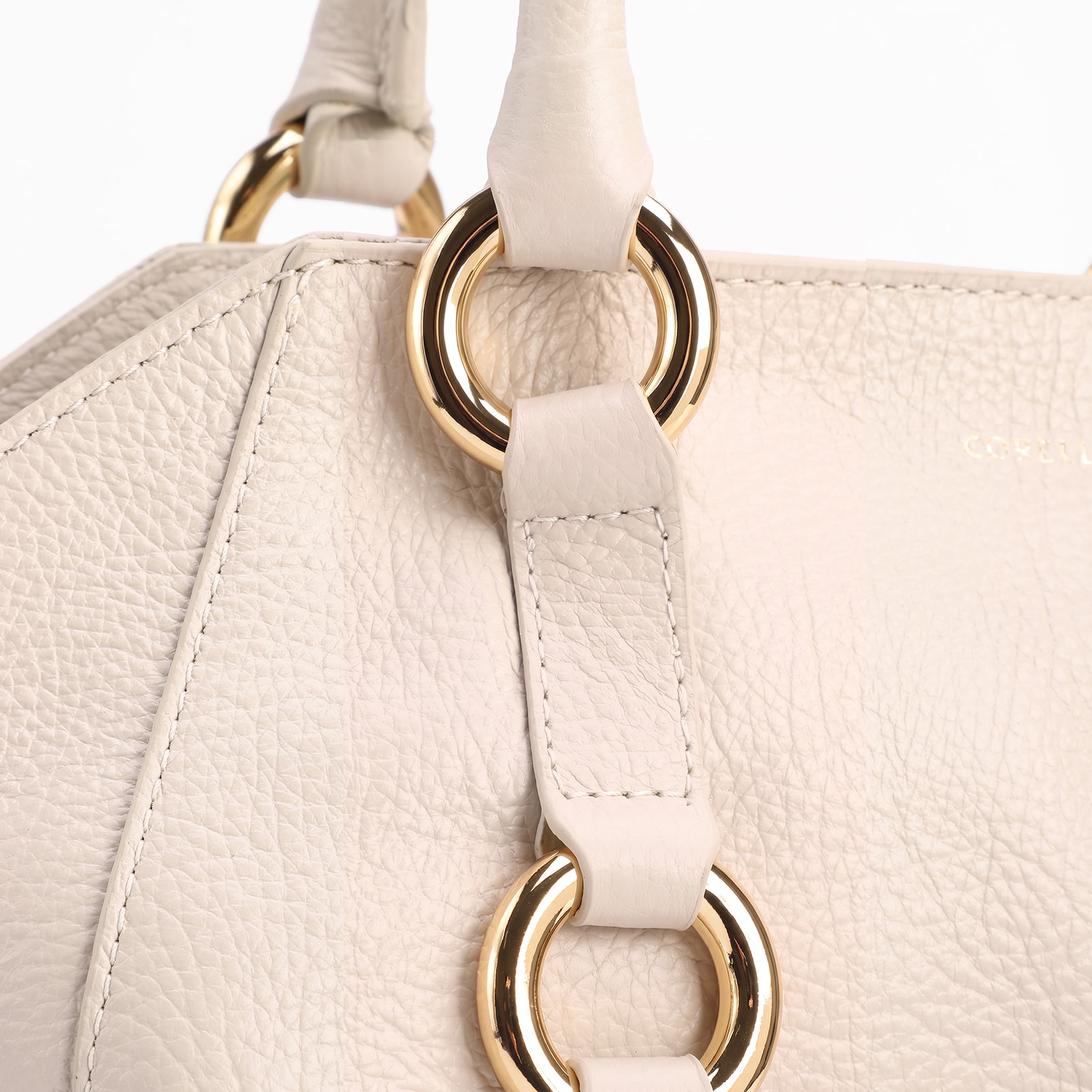 Bolsa Tote Média Couro Antique Off White Argolas Douradas