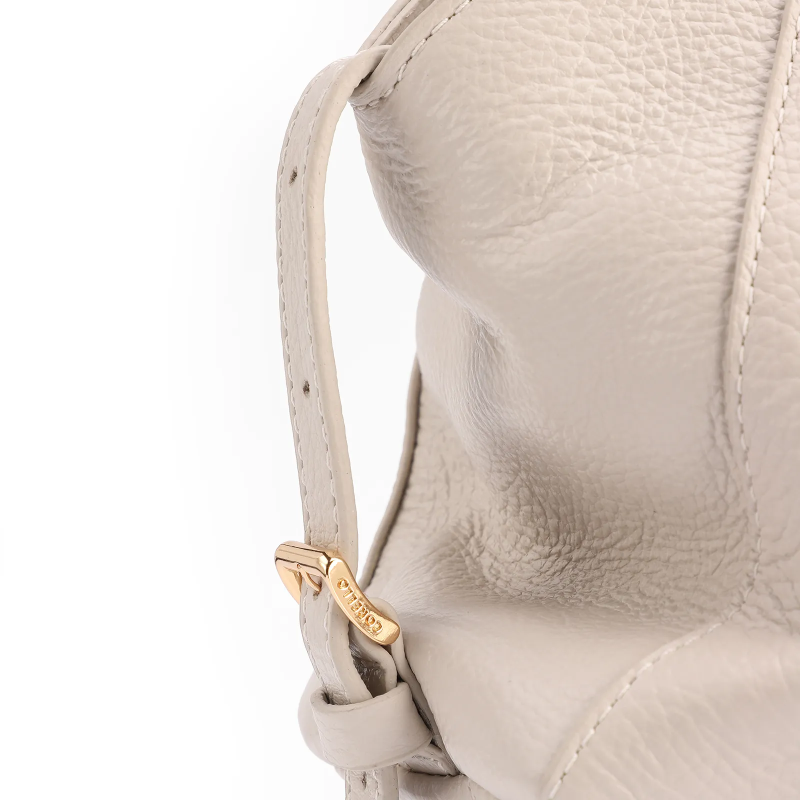 Bolsa Tote Média Couro Antique Off White Argolas Douradas