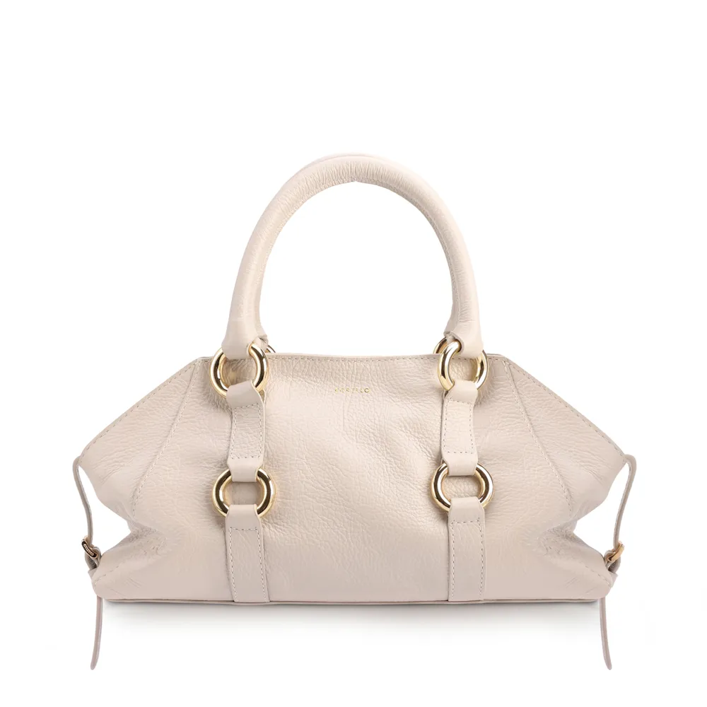 Bolsa Tote Média Couro Antique Off White Argolas Douradas