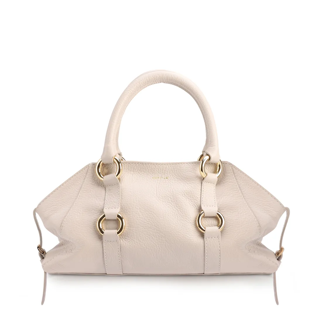 Bolsa Tote Média Couro Antique Off White Argolas Douradas