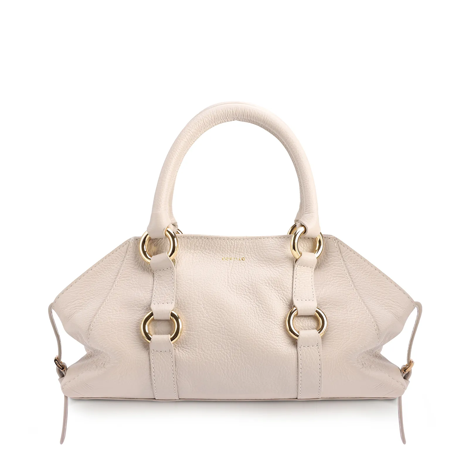 Bolsa Tote Média Couro Antique Off White Argolas Douradas