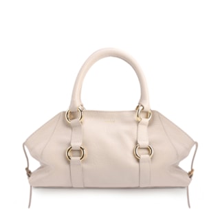 Média Couro Antique Off White Argolas Douradas