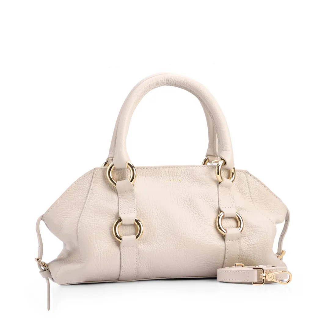 Bolsa Tote Média Couro Antique Off White Argolas Douradas - foto 2